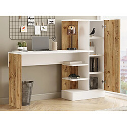 Vente-Unique Bureau avec armoire de rangements - Coloris : Naturel et blanc - MILARIA