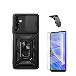 Kit de verre trempé de ClearGlass + 3x1 Défenseur militaire + SuppOrt Magnétique L Voiture de conduite sécuritaire Phonecare pour Samsung Galaxy A15 - le noir