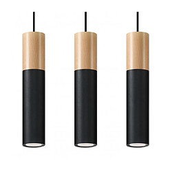 Luminaire Center Suspension Pablo Bois,acier Noir,bois naturel 3 ampoules 90cm