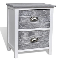 Helloshop26 Table de nuit chevet commode armoire meuble chambre gris et blanc 38x28x45 cm bois de paulownia 1402041