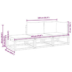 vidaXL Salon de jardin avec coussins 3 pcs bois massif d'acacia pas cher