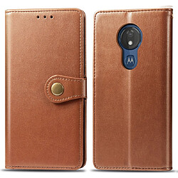 Wewoo Housse Coque Etui en cuir de couleur unie pour téléphone portable avec boucle de protection et lanièrecadre photo et fente carteportefeuille et support MOTO G7 Power Marron