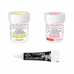 Scrapcooking 2 colorants alimentaires rose-jaune pastel + Stylo glaçage noir