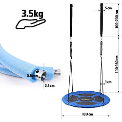 Helloshop26 Balançoire nid d'oiseau ronde à suspendre robuste charge max 300kg diamètre 100 cm cordes réglables extérieur intérieur balançoire suspendue pour enfants adultes jardin bleu 01_0000324