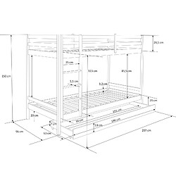 Decoshop26 Lit enfant superposé en bois avec sommier à lattes et tiroir 90x200 cm blanc LIT06099