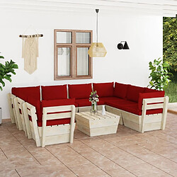 Maison Chic Salon de jardin palette 9 pcs avec coussins - Table et chaises d'extérieur - Mobilier/Meubles de jardin Moderne épicéa imprégné -MN40949