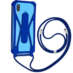 Avizar Coque Cordon Smartphone Universel Silicone Coins bumper Béquille support Bleu