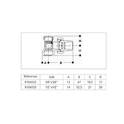 coude de réglage - equerre - r14/a - a visser - femelle - diametre 1/2 - giacomini r16x033