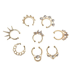 9 pièces cristal faux nez septum anneau non piercing corps bijoux or