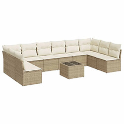 Maison Chic Salon de jardin 11 pcs avec coussins | Ensemble de Table et chaises | Mobilier d'Extérieur beige résine tressée -GKD19477