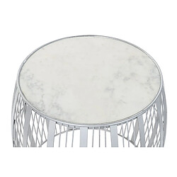 Acheter Pegane Table d'appoint ronde en marbre et fer coloris blanc argenté - diamètre 46 x hauteur 41 cm