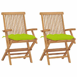 Maison Chic Lot de 2 Chaises de jardin avec coussins |Chaises Relax d'extérieur vert vif Bois de teck -GKD31054