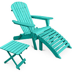 ICONIK INTERIOR Adirondack Table de jardin + Chaise longue + Repose-pieds en bois - Set - Alana Vert