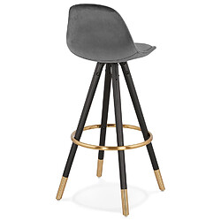 Acheter Alterego Tabouret de bar design 'CHICAGO' en velours gris et 4 pieds en bois noir