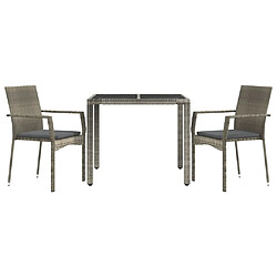 Avis Salle à manger de jardin 3 pcs,Table et chaise à dîner avec coussins Gris -MN76002