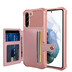 Coque en TPU + PU avec béquille, porte-cartes et feuille magnétique intégrée rose pour votre Samsung Galaxy S21 FE