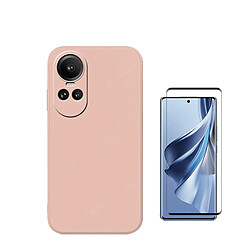 Kit de film en verre trempé de la couverture de 5D + couvercle de silicone liquide Phonecare pour Oppo Reno 10 - rose