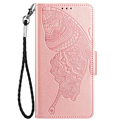 Coque en TPU anti-rayures, motif papillon et fleur avec support or rose pour votre Samsung Galaxy A22 4G (EU Version)