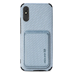 Coque en TPU + PU Anti-rayures, anti-choc, texture fibre de carbone avec porte-carte, bleu pour votre Xiaomi Redmi 9A