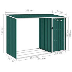 vidaXL Abri à bois de jardin Vert 245x98x159 cm Acier galvanisé pas cher