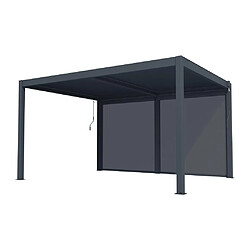 Vente-Unique Pergola bioclimatique autoportante anthracite en aluminium avec lames orientables et rideau rétractable L3,67 m - 12 m² - CASSAPIA