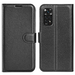 Etui en PU texture litchi, fermeture aimantée avec support noir pour votre Xiaomi Redmi Note 11 4G (Qualcomm)/Redmi Note 11S 4G