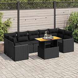 vidaXL Salon de jardin 8 pcs avec coussins noir résine tressée