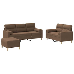 vidaXL Ensemble de canapés 3 pcs avec coussins marron tissu