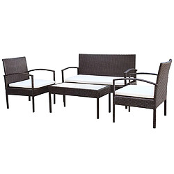 vidaXL Salon de jardin 4 pcs avec coussins Résine tressée Marron