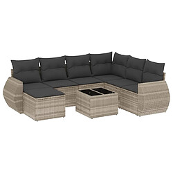 vidaXL Salon de jardin 8 pcs avec coussins gris clair résine tressée