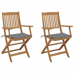 Maison Chic Lot de 2 Chaises pliables de jardin avec coussins | Chaises Relax d'extérieur Bois d'acacia -GKD87455