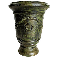 L'Héritier Du Temps Vase Esprit Anduze Vasque Jardinière Pot de Fleurs Décoration Extérieure en Fonte Vert Anglais 55,5x55,5x71cm