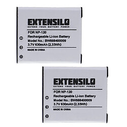 Vhbw EXTENSILO 2x Batteries remplacement pour Casio NP-120, NP-120DBA pour appareil photo, reflex numérique (630mAh, 3,7V, Li-ion)