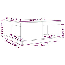 vidaXL Table basse Noir 80x81x36,5 cm Bois massif de pin pas cher