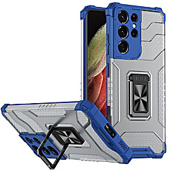 Ozzzo crystal ring coque kickstand tough rugged cover pour samsung galaxy s21 ultra 5g bleu