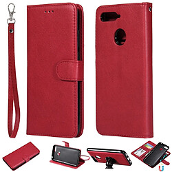 Wewoo Housse Coque Pour Huawei Y6 2018 / Honor 7A Étui de protection à rabat horizontal de couleur unie avec support et fentes cartes et portefeuille et cadre photo et lanière rouge