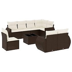 vidaXL Salon de jardin avec coussins 9 pcs marron résine tressée