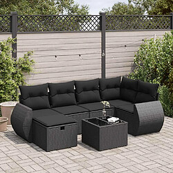 vidaXL Salon de jardin 7 pcs avec coussins noir résine tressée