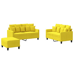 vidaXL Ensemble de canapés 3 pcs avec coussins Jaune clair Tissu