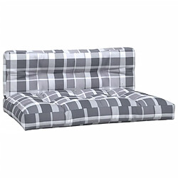 vidaXL Coussins de palette lot de 2 motif à carreaux gris tissu