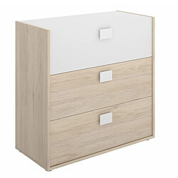 Pegane Commode Meuble de rangement coloris chêne/blanc - Longueur 80 x Hauteur 81 x Profondeur 43 cm