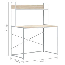 vidaXL Bureau d'ordinateur Blanc chêne 110x60x138 cm Bois d'ingénierie pas cher