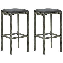 vidaXL Tabourets de bar avec coussins lot de 2 gris résine tressée 