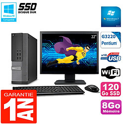 PC DELL 7020 SFF Ecran 22" Intel G3220 RAM 8Go Disque Dur 120 Go SSD Wifi W7 - Occasion