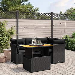 Maison Chic Ensemble de 5 Tables et chaises d'extérieur avec coussins,Salon de jardin noir résine tressée -GKD805346