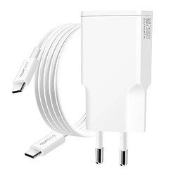 4smarts Chargeur Secteur USB-C GaN 20W Format Compact + Câble USB-C 60W Blanc