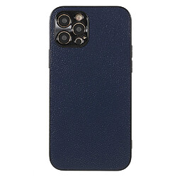 Coque en cuir véritable antichoc, texture litchi bleu pour votre iPhone 12 Pro 6.1 pouces