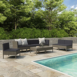 vidaXL Salon de jardin 9 pcs avec coussins Résine tressée Gris