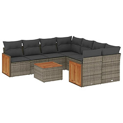 Maison Chic Salon de jardin 9 pcs avec coussins | Ensemble de Table et chaises | Mobilier d'Extérieur gris résine tressée -GKD31385