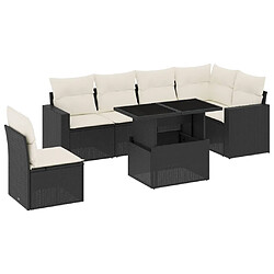 vidaXL Salon de jardin 7 pcs avec coussins noir résine tressée